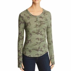 Red Haute Green Camo Print Henley Top